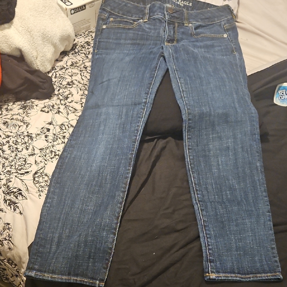 American Eagle Outfitters Women's Dark Blue Straight Leg Jeans